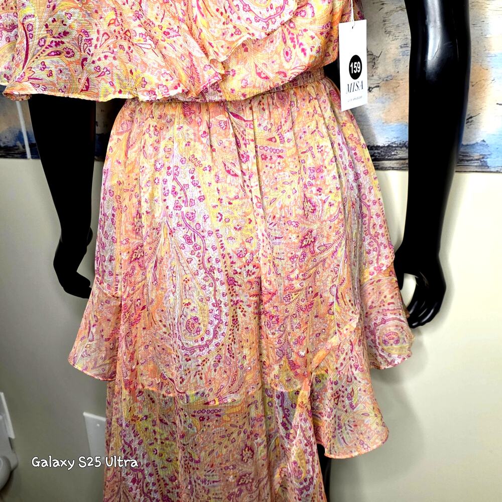 MISA Los Angeles Gisele Asymmetric Pink off Shoulder Floral Dress - Picture 9 of 14